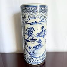 Chinese Blue and White Porcelain Vase/Umbrella Holder For Sale at 1stDibs