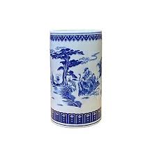 Chinese Oriental Blue White Column Porcelain Scenery Graphic Vase ws2806 | eBay