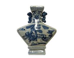 Chinese Blue White Porcelain Oriental Graphic Fan Shape Vase Ws3002e - Etsy