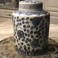 Home Collections Blue White Asian Themed Lidded Ginger Jar ...