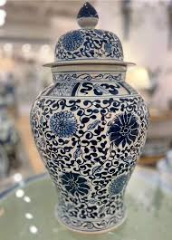 Blue & White Floral Porcelain Ginger Temple Jar -30''H | eBay