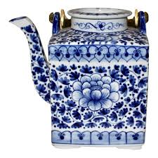 Vintage Blue & White Tea Pot | Chairish