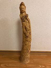Vintage Large Chinese Artwork Kannon Wood Carved Statue ...