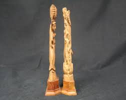 Vintage Indonesia Figurines Set of Two Wood Carved Statues ...