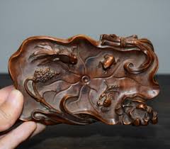 Chinese Vintage Boxwood Carved Goldfish Frog Crab Lotus ...