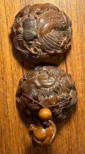 Vintage Japanese Boxwood Inro and Netsuke Ball of Twelve ...