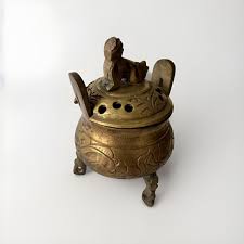 Vintage Chinese Brass Footed Incense Burner Holder Tri pod pot With Lid - Marked | eBay