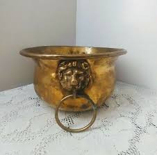 Antique Vtg Hand Hammered Brass Planter Pot w/Lion Head Handles | eBay