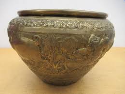 Antique Middle Eastern Brass Fully decorated Pot Boar hunt 10" x 7" | eBay