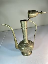 Vintage Brass Sarna Oil Decanter Teapot Ewer Engraved ...