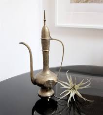 Vintage Tall Etched Brass Teapot W/ Hinged Lid, Long Neck ...