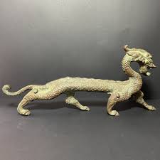 Vintage Metal Bronze Chinese Dragon Statue Figure 12.5” L ...
