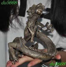 6.4"dynasty Tibetan silver fengshui wealth animal dragon ...