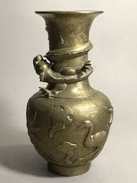 Mid 20thC CHINESE BRONZE 10” VASE Dragon Deer Bird Tree ...