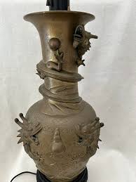 Antique Chinese Bronze Relief Dragon Vase Double Socket ...