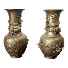 Antique Chinese Dragons Sculpted Vases - Pair | Chairish