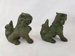 Pair of Clay Pottery FengShui Green Dragon Foo Fu Dog Lion ...