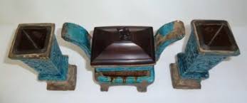Antique Chinese Blue Glaze Incense Burner And Vases | eBay