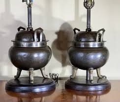 Pair of Antique Chinese Incence Burner Table Lamp | Chairish