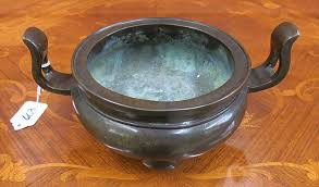 Lot - CHINESE BRONZE HANDLED CENSER with tributary reign
