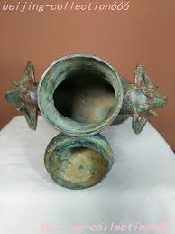 10.2" China Bronze Ware sacrifice Double sheep Wine Vessel ...