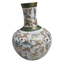 Mid 20th Century Chinese Porcelain Butterfly Vase | Chairish