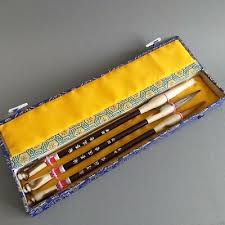 Vintage natural set of wood and bone brushes for Chinese calligraphy in gift box | eBay