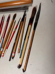 Artisan's Cache of 25 Old Chinese Paint Calligraphy Bamboo Brushes For Sale at 1stDibs