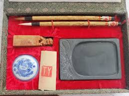 Chinese Calligraphy Set Ink Stone Blushes Vintage | eBay