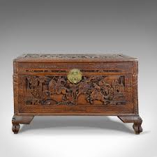 Early 20th Century Camphor Wood Chest, Oriental, Carved Scenes, Trunk circa 1930 at 1stDibs | how to date a chinese camphor chest, how to date a camphor chest, hand carved how to