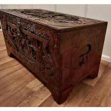 Large Carved Oriental Camphor Wooden Chest, 1960 | Chairish