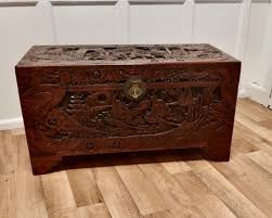 Large Carved Oriental Camphor Wooden Chest, 1960 for sale at Pamono