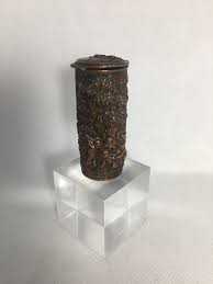 Antique Bronze Cylindrical Figural Match Safe/Vesta | Salt River Collectibles