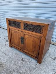Ming Style 2 Door Wood Cabinet with Carved Drawer For Sale at 1stDibs