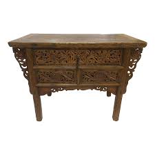 Antique Chinese Carved Console With a Drawer Elmwood | Chairish