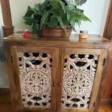 Hand-carved Mango Wood Accent Cabinet: Boho Storage ...