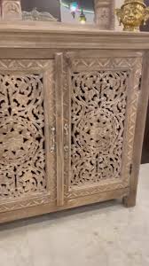 Indian Hand Carved Mirror and Cabinet, Wooden Console ...