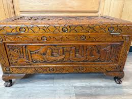 Vintage Oriental Chinese Asian Carved Wooden Chest | eBay