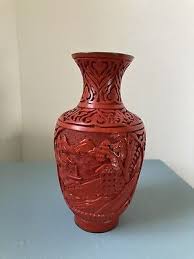 Vintage Chinese Carved Cinnabar On Brass Blue Enamel 6” Vase Tree/ Flowers | eBay