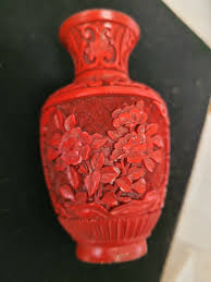 Red chinese Cinnabar small vase blue enamel coated inside | eBay