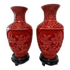 Vintage 1950s Chinese Cinnabar Lacquer Vase – Hand-Carved Red Lacquer in Original Box | Chairish