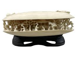 At Auction: Antique Chinese Ivory Clam Shell Village Scene