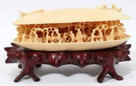Chinese Carved Ivory Clam Shell Village Scene