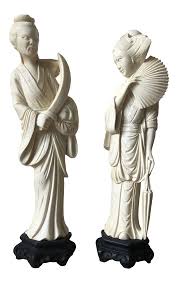 Vintage Mid-Century Modern Norleans Carved Resin Asian Figures - Set of 2 | Chairish