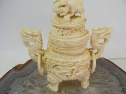 Vintage Signed Asian Carved Celluloid Inkwell FOO DOG Crane ...