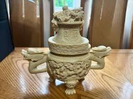 ASIAN ORIENTAL CAST ART RESIN LIDDED URNDRAGON HANDLED ...