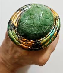 Etched Emerald Dome Sculpted Two Finger Statement Ring - Showstopper – KatKoutureJewelry