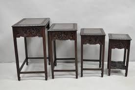 Antique Chinese Carved Rosewood Figural Nesting Side Tables w/ Drawer - 4 Pcs For Sale at 1stDibs
