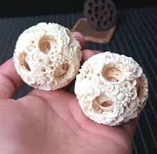 Pair Chinese Carved 3 Layer Dragon Phoenix Puzzle Ball ...