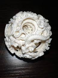 Vintage Chinese Carved Ivory Puzzle Ball with Pedestal Stand